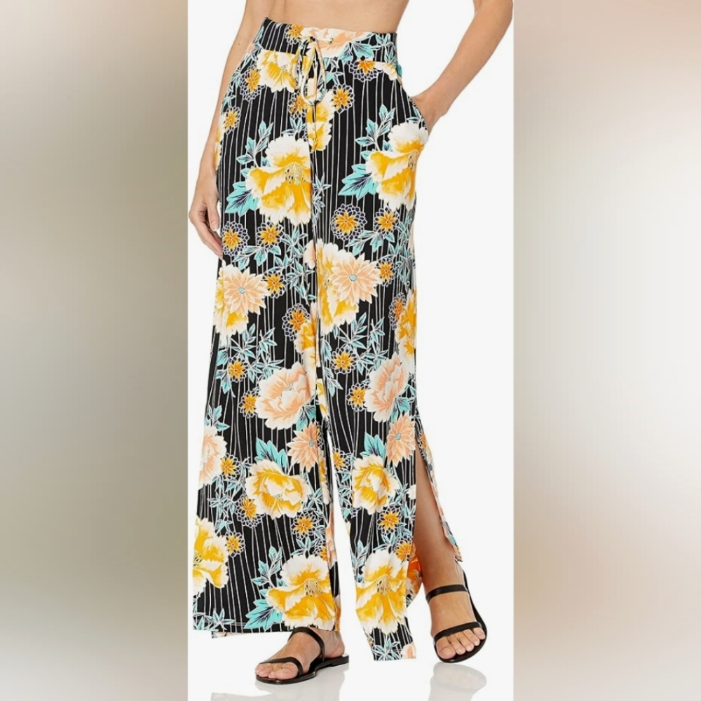 Bar III Wide Leg Pant Swim Cover-up w Side Slit Floral Print Sz XS